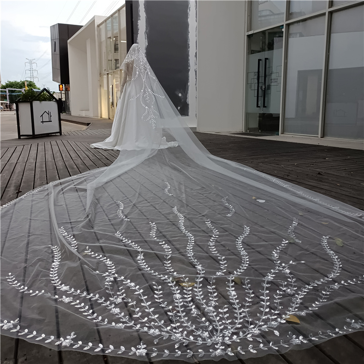 Factory supply luxury design one-layer super long veils wedding cathedral bridal for wedding