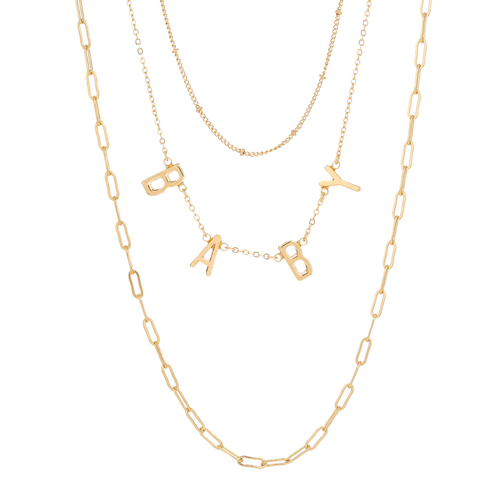 18K Gold Dainty BABY Letter Charm Chocker Necklace Fashion Cool Clip Chain Necklace for Women Statement Jewelry Gift