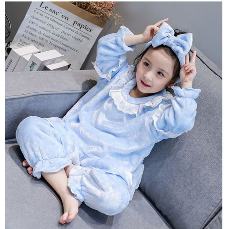 High Quality Autumn Winter Home Wear Warm Custom Girls Clothes Kids Pajama Set