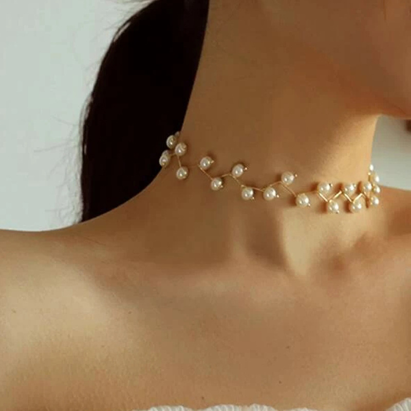 Collarbone Chain creative retro simple pearl necklace bride Bridesmaid wedding pearl Design Choker