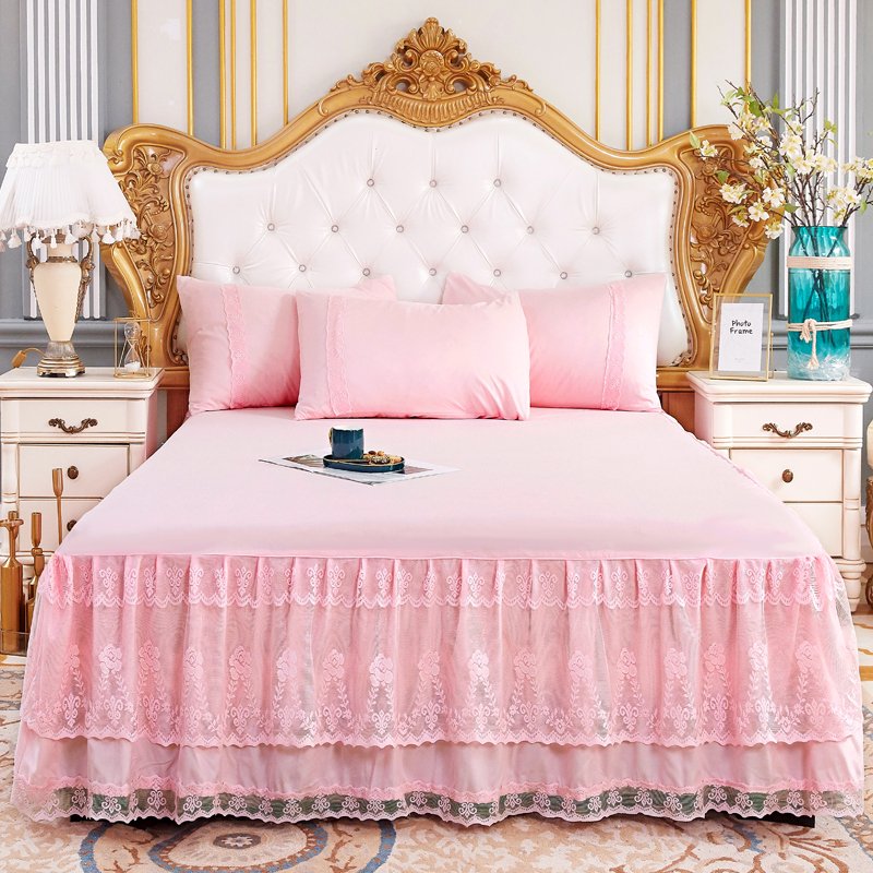 Luxury Lace Embroidery Bed Skirt Ruffled Bed Skirt Cover Home Bedding Set