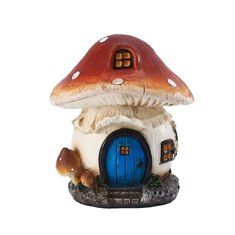 Time Slow 1pcs Fairy Garden Mushroom House Mini Gnome Room Mushroom Villa Yard Ornament Gift Resin Craft Sculpture Outdoor Decor