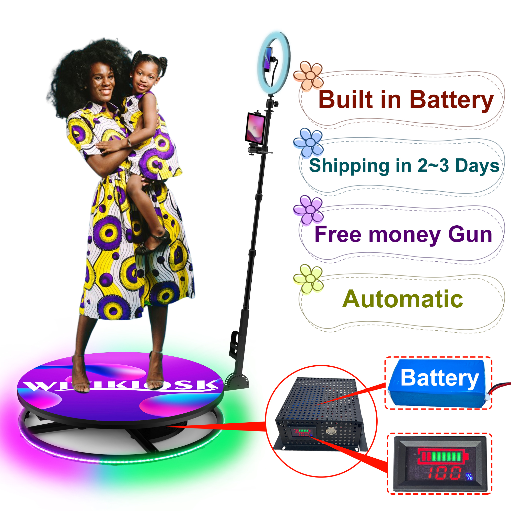 Free Logo Design Customized Rgb Ring Light 360 Degree Photobooth Portable Selfie Spin Video Photo Booth Photobooth Enclosure