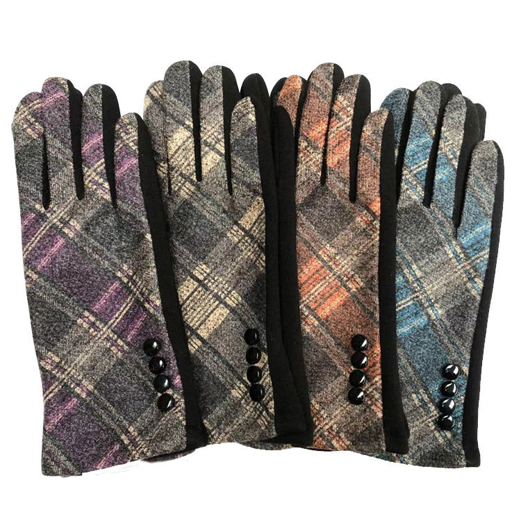 Women's autumn and winter plus velvet warm touch screen gloves for driving and riding cold plaid winter touch screen gloves