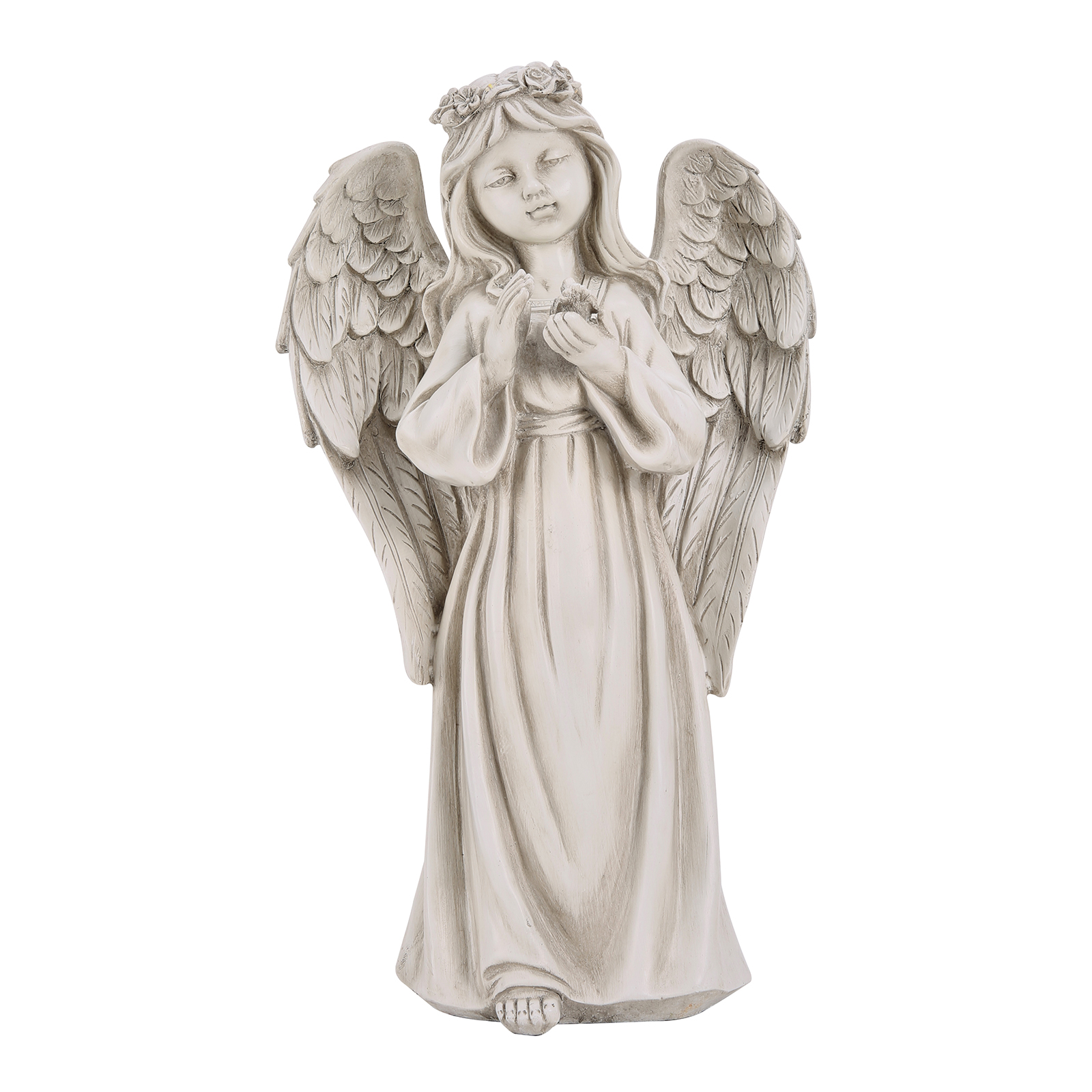 Angel Girl with Dove Garden Statue with Battery Powered LED Flower Lights Timer for Patio Lawn Yard Art Cemetery Grave Decor