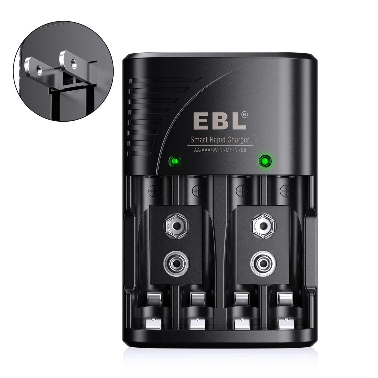 EBL Дешевое высококачественное портативное быстрое зарядное устройство типа plug in AA/AAA/9V перезаряжаемое зарядное устройство