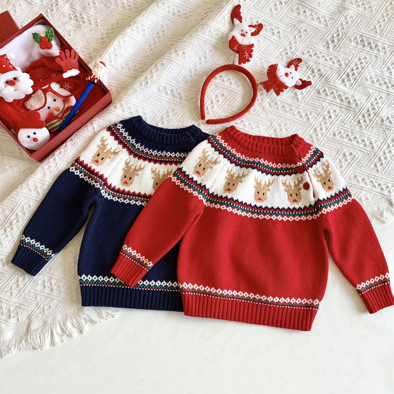 Christmas Deer New 2021 Autumn Kids Boys Girls Long Sleeve Knit Sweater Winter Baby Kids Boys Girls Pullover Sweaters
