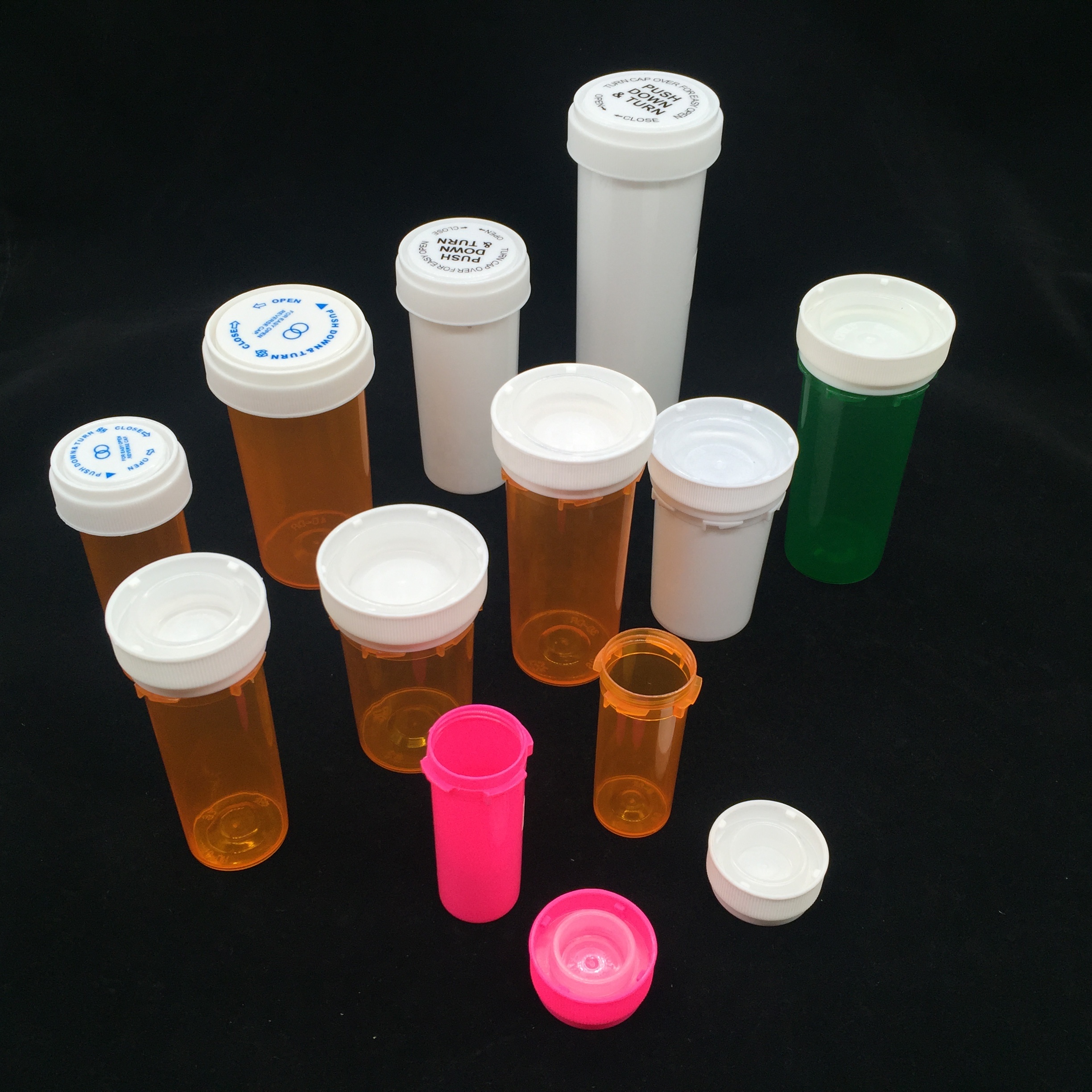 Push down & turn vials,reversible pharmacy vials