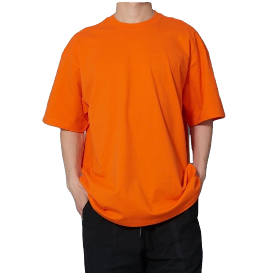 Oversize loose hip hop trend hip hop solid t-shirt men's and women's off shoulder Short Sleeve T