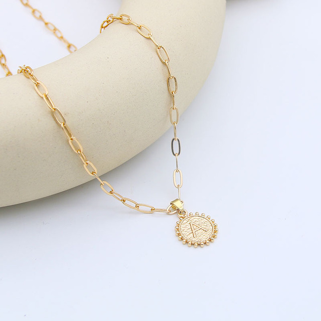 2021 Exquisite Long Chain Layered Initial Necklace for Women Simple Cute Round 26 Letter Pendant Golden Layered Necklace