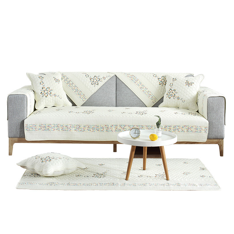 Luxury double face washing cotton embossed embroidery quilting sofa cover