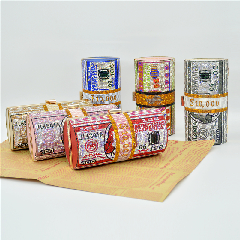 $100 Dollar Money Clutch Bag Dollars Handbag Party Purse Designer Crystal Money Purse Bling Bag Rhinestone Evening Bag