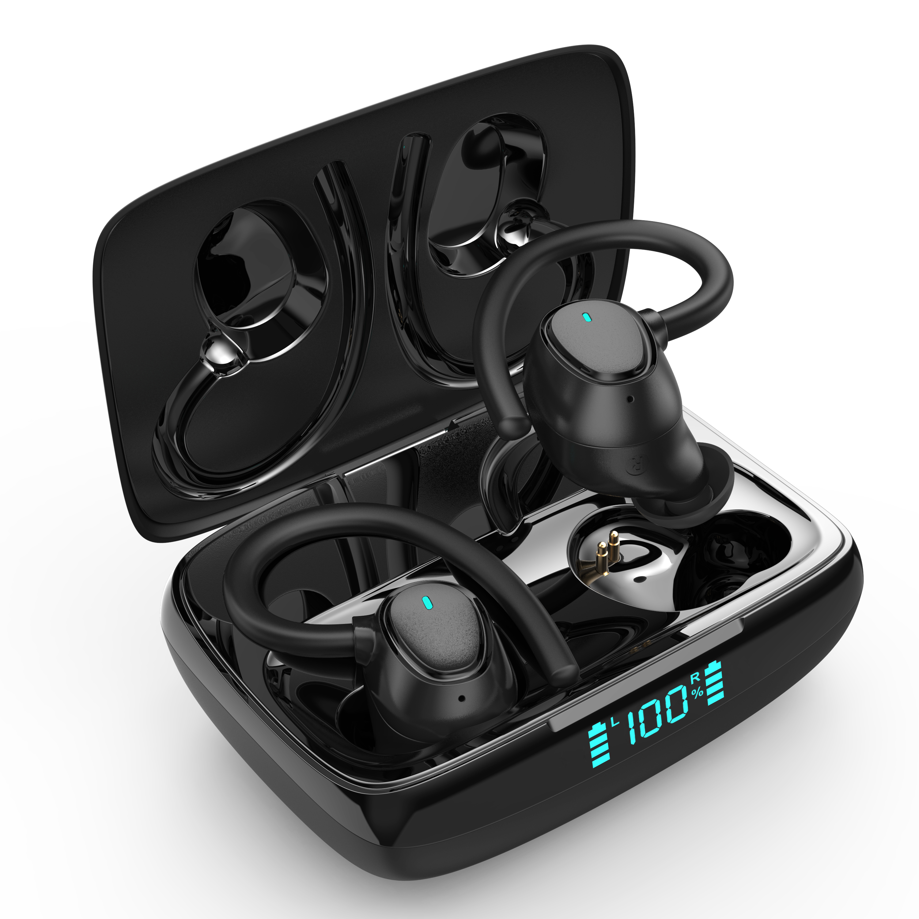 2021 Super Bass i21 LED display Headphones Ear Hook Wireless Sports Running earphone OEM logo TWS Waterproof Ear Hook Earbuds