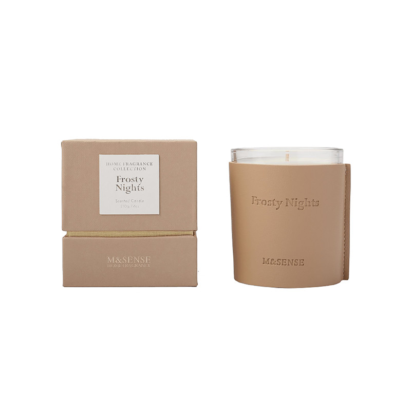 M&Sense Private Label Frosty Night Soy Wax Scented Jar Leather Candles with Packaging