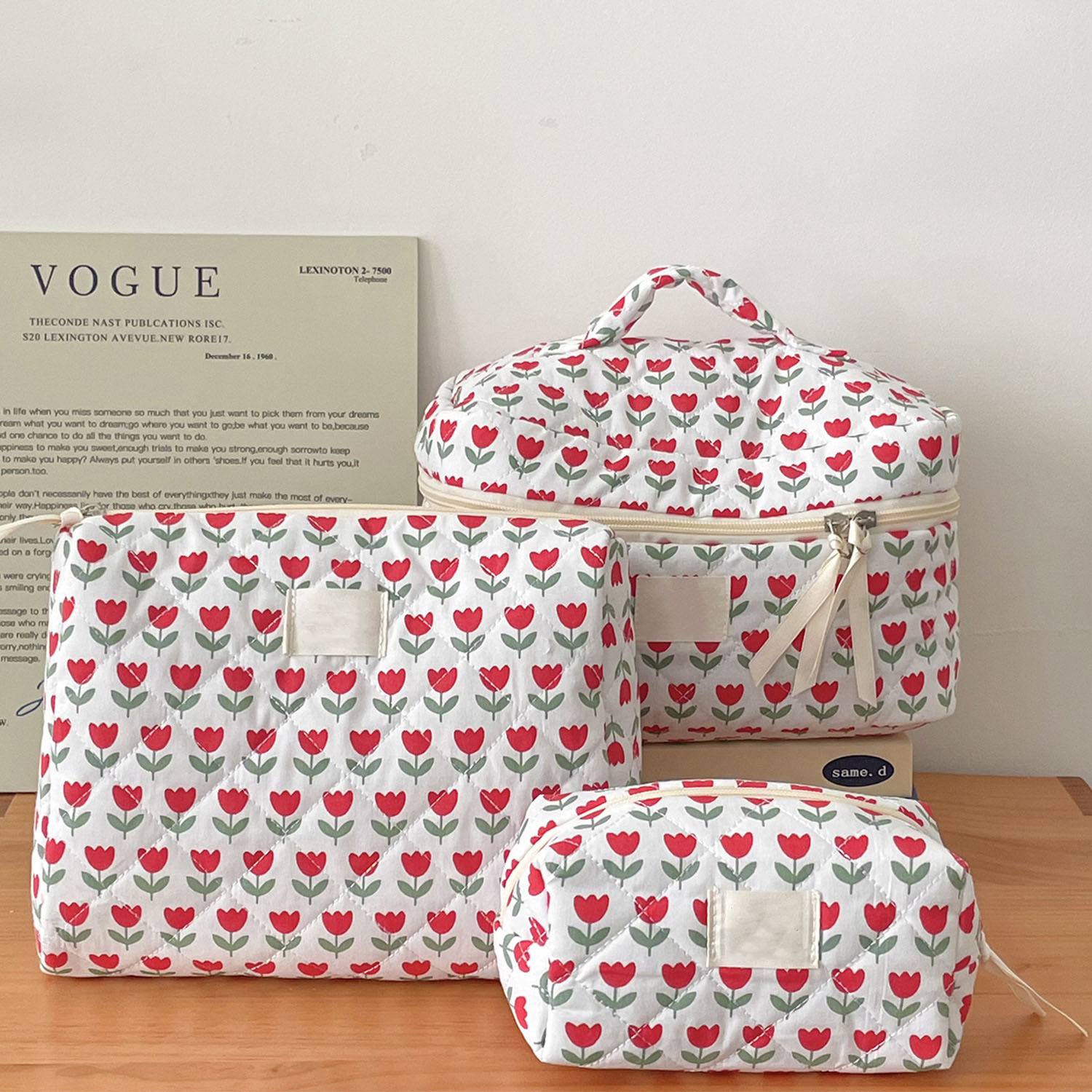 Chinese Online Markets Large Capacity Cosmetic Tote Bags Fashionable Cotton Case Beauty Accessories Travel Makeup