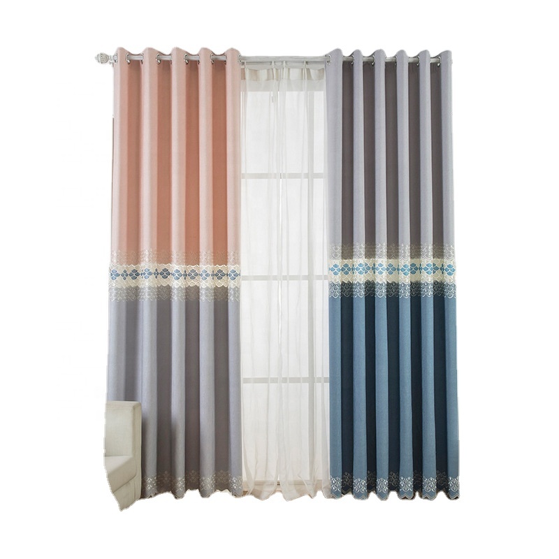 Thick linen simple solid color splicing curtain cloth, living room and bedroom shading cloth processing customizationation