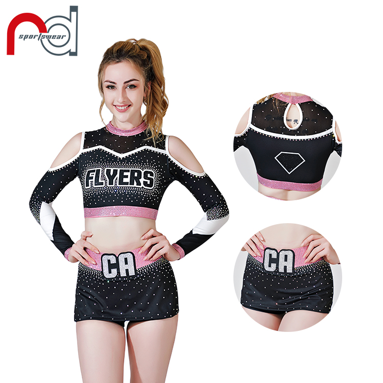 Cheer and Dance Queen Style Cheerleading uniforms with Mesh and Rhinestone crystal Mermaid skin cheerleader uniforms