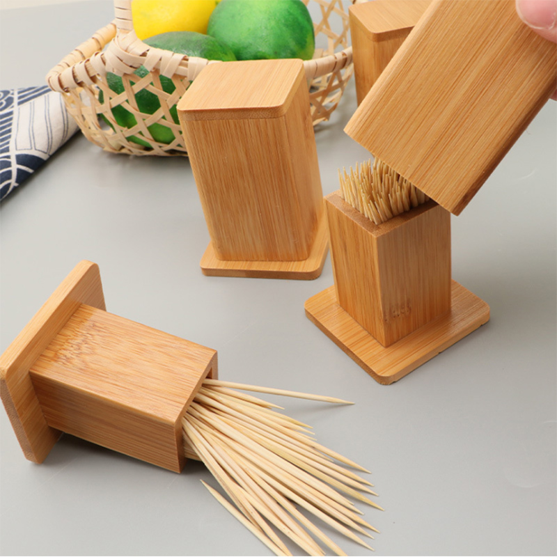 square 100% nature bamboo toothpick holder toothpick holder wooden free custom logo