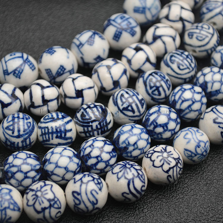 Various Design Blue and White Porcelain Ceramic Stone Round Beads 12mm 14mm 16mm 18mm Jewelry making supplies