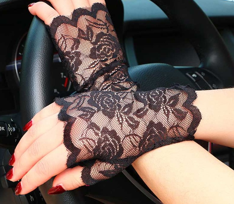 New Women Fashion Summer Short Mitten Women Sunscreen Fingerless Gloves Driving Anti-uv Half Finger Lace Gloves