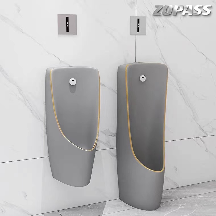 Factory one piece men toilet grey gold color pissing urinal Popular wall-hung sensor flush urinal