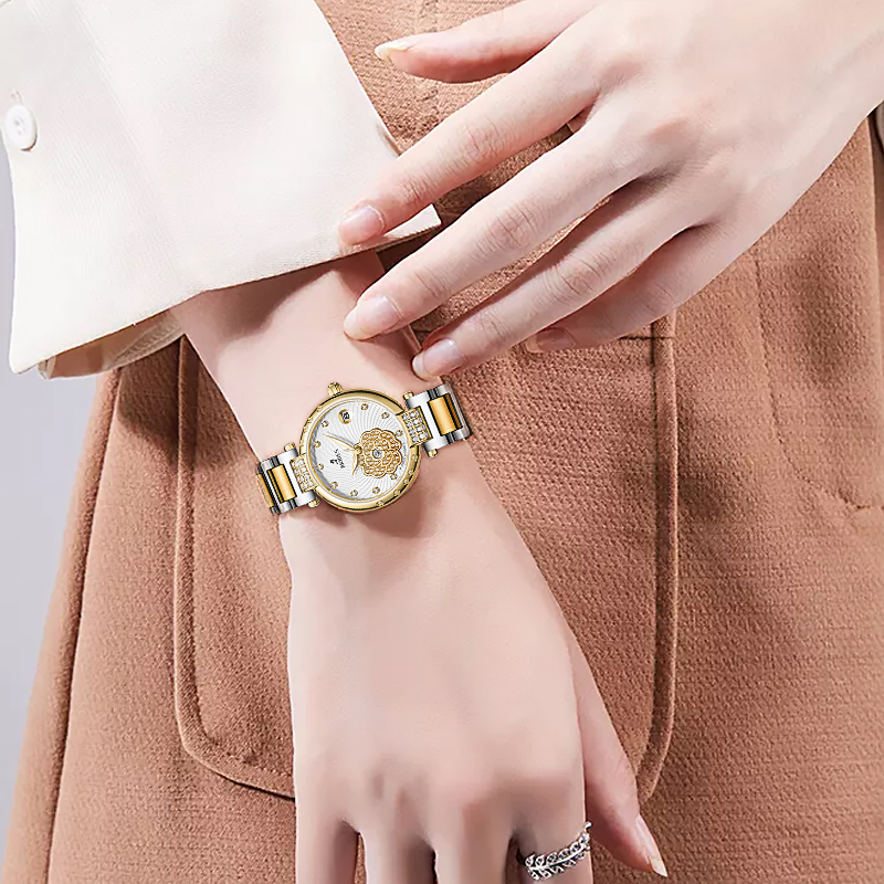 AKIRES fashion gold women wristwatch 5atm waterproof stainless steel miyota 9015 mechanical watch for ladies