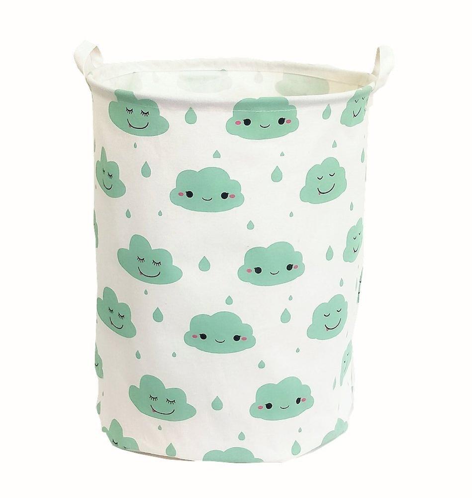 QJMAX Household Large Folding Cotton Linen Laundry Basket Clothing Storage Hamper With Handle