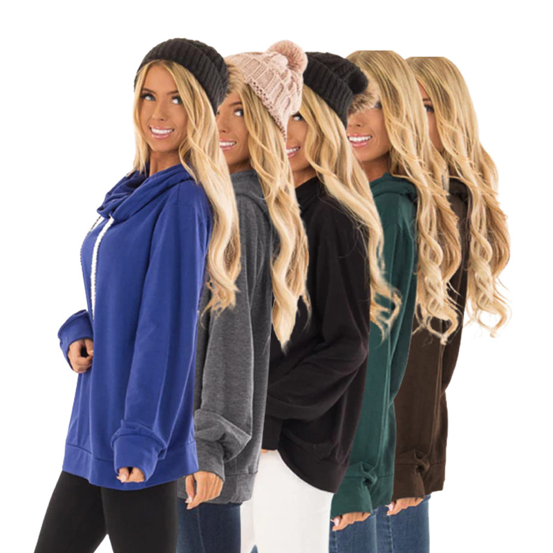 2021 High Quality Solid Color Pullover Woman Vintage Rope Drawstring Long Sleeve Women's Hoodies