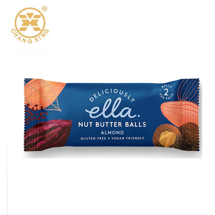 China suppliers food grade aluminium foil material chocolate nuts energy bar snack packaging bags