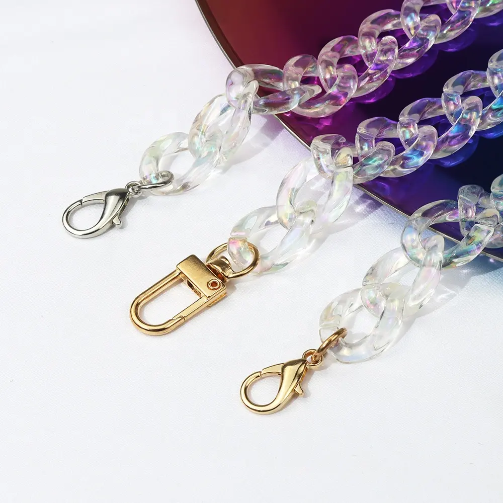Custom Adjustable Shiny UV Coated Clear Beads Phone Charms Acrylic Lanyard Strap Holder Mobile Phone Chain