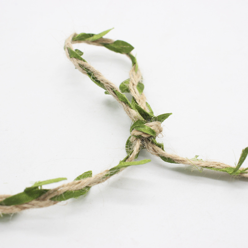Best-selling twist rope weaving simulation green leaf hemp rope weaving DIY handmade wreath accessories