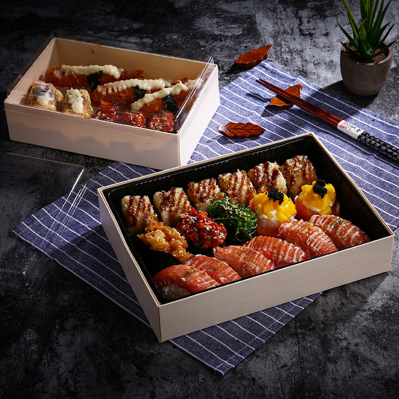 Wooden sushi box Japanese packaging box Sashimi fruit salad disposable packaging