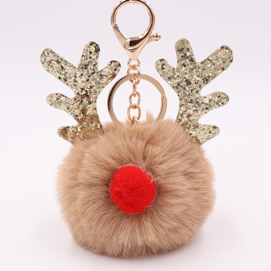 Ding Yi 2021new PU Christmas fur ball keychain elk pendant imitation fur ball Pom Pom keychain for woman fur ball keychain