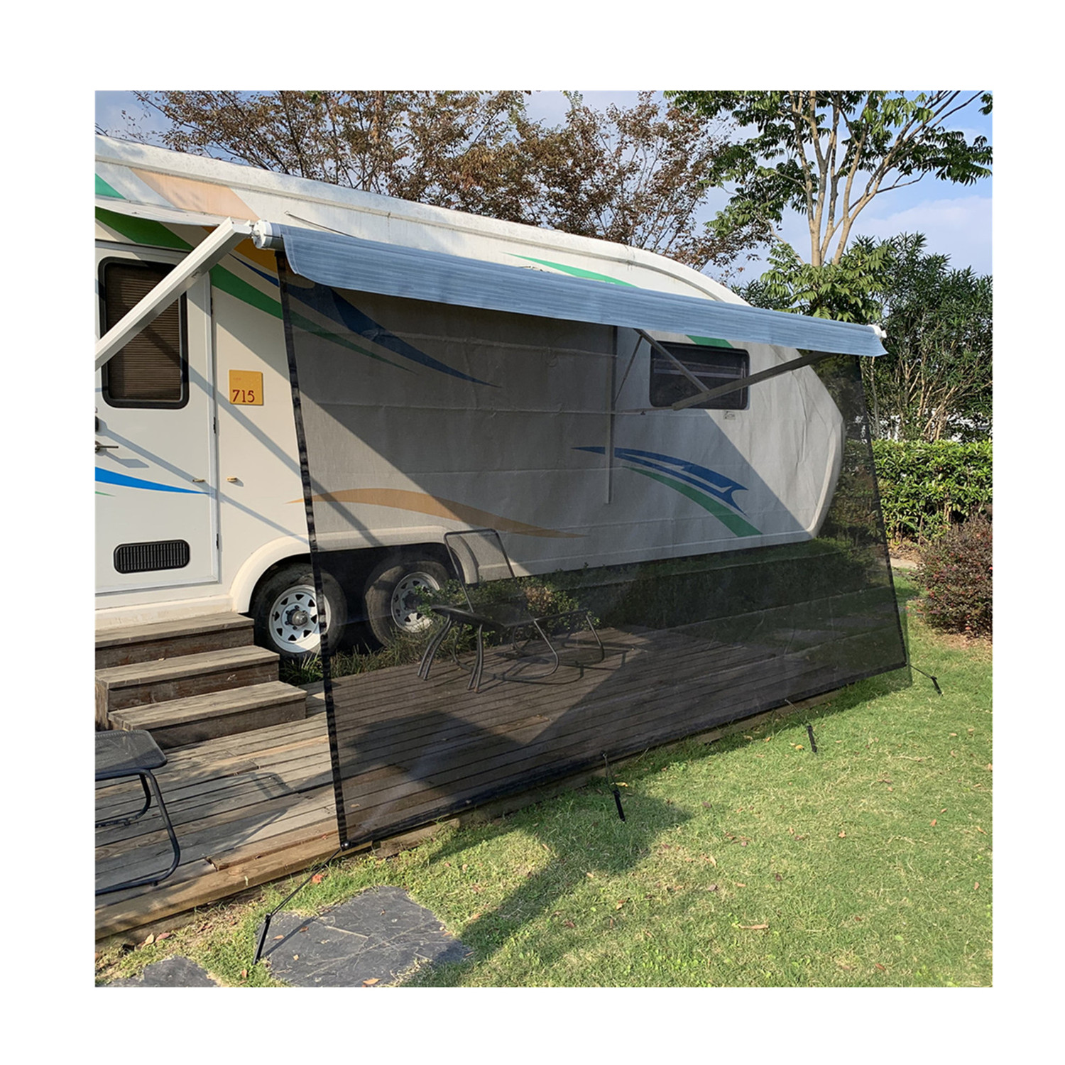 Hot Sales American Market 8'X15' 3" Black Mesh Screen RV Awning Sun Shade for Camper Trailer