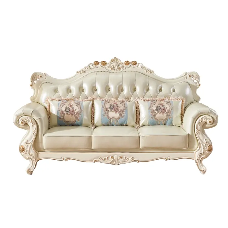 Genuine Leather wood frame luxury royal furniture sofa set