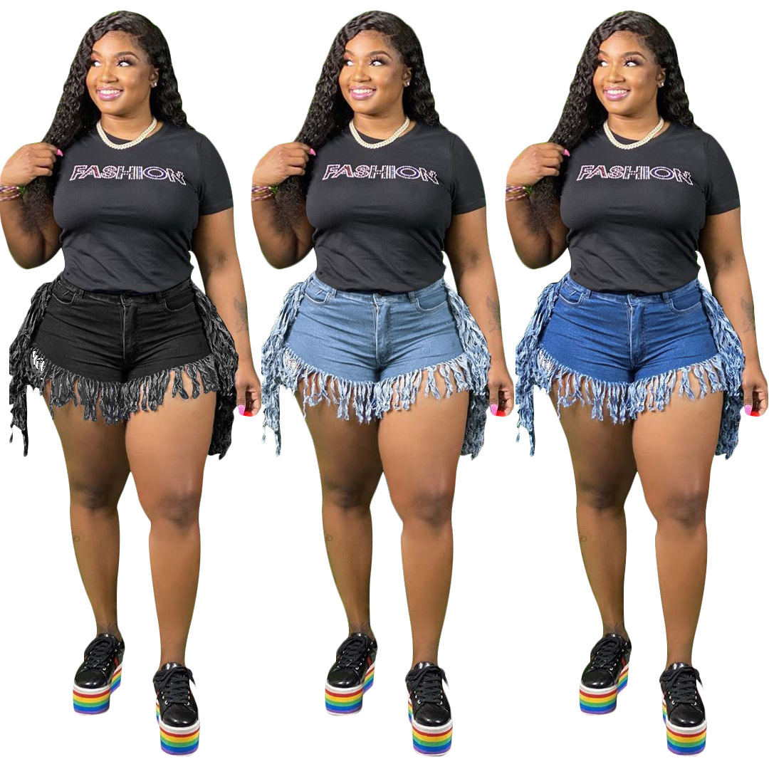 2021 New Plus Size Women's Denim Shorts Plus Size Sexy Mid Waist Casual Straight Jeans Shorts