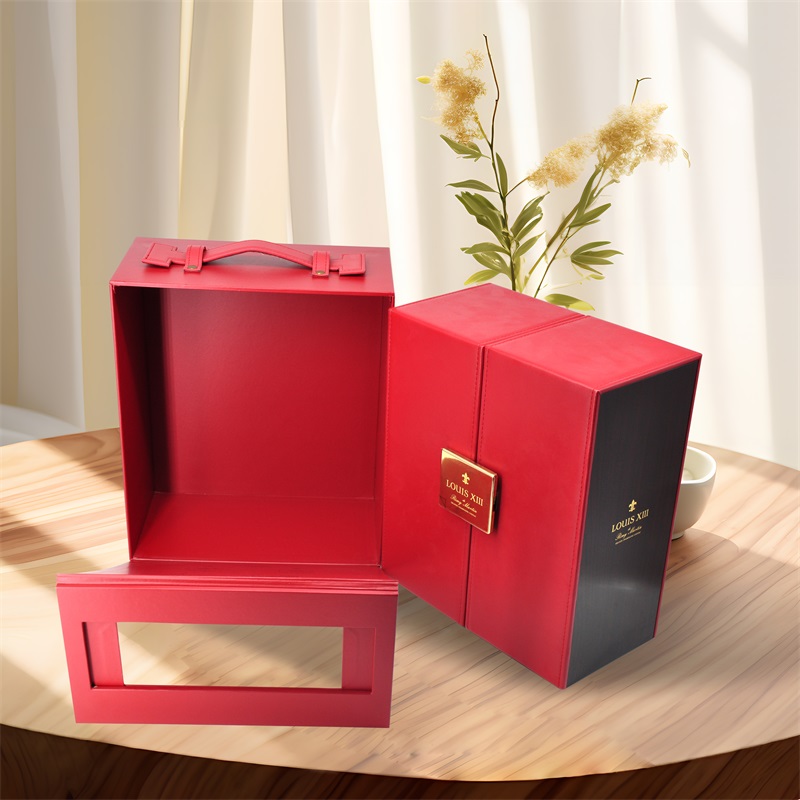 Custom Luxury Whisky XO Brandy Glass Bottles Wine Packaging Box Vino Red and Gold Foil Printed Gift for Alcohol Lovers