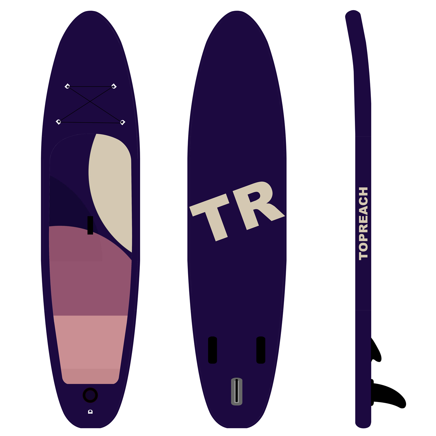 Three-piece modular towe rabs inflatable sup paddle board