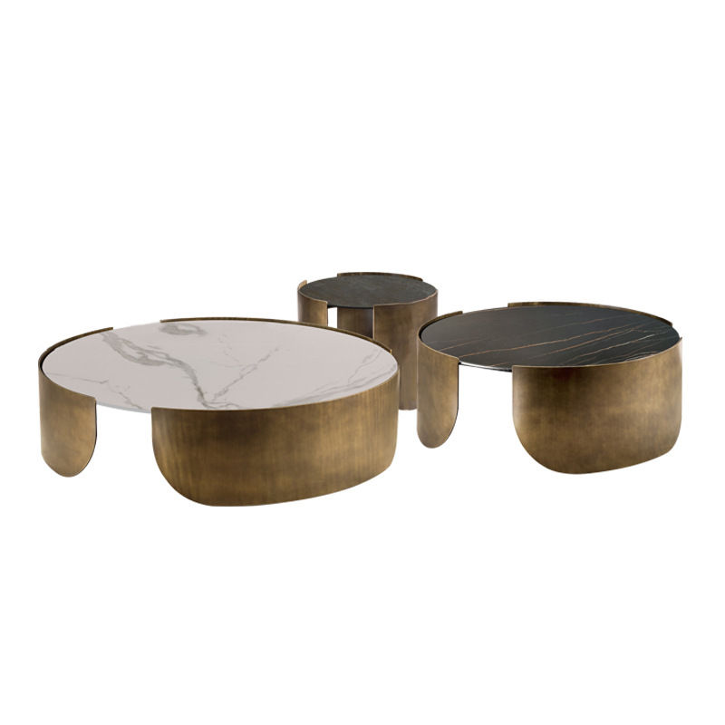 F04 luxury nordic side tea table living room furniture round metal / marble/ steel modern coffee table