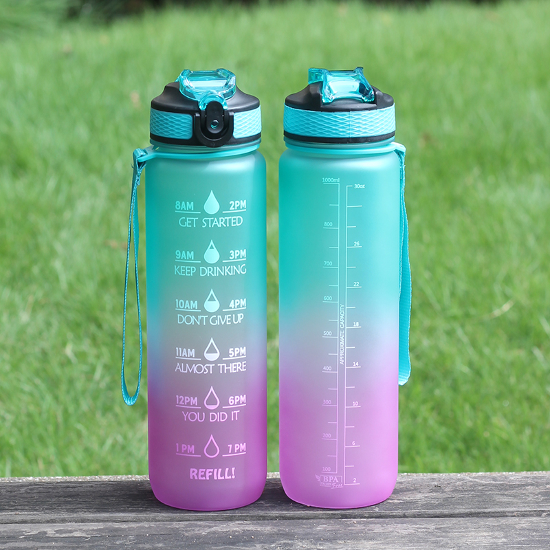 Bpa Free Gradient Half Gallon 32 Oz 1 Liter Leakproof Gym Motivational Water Bottles With Time Marker
