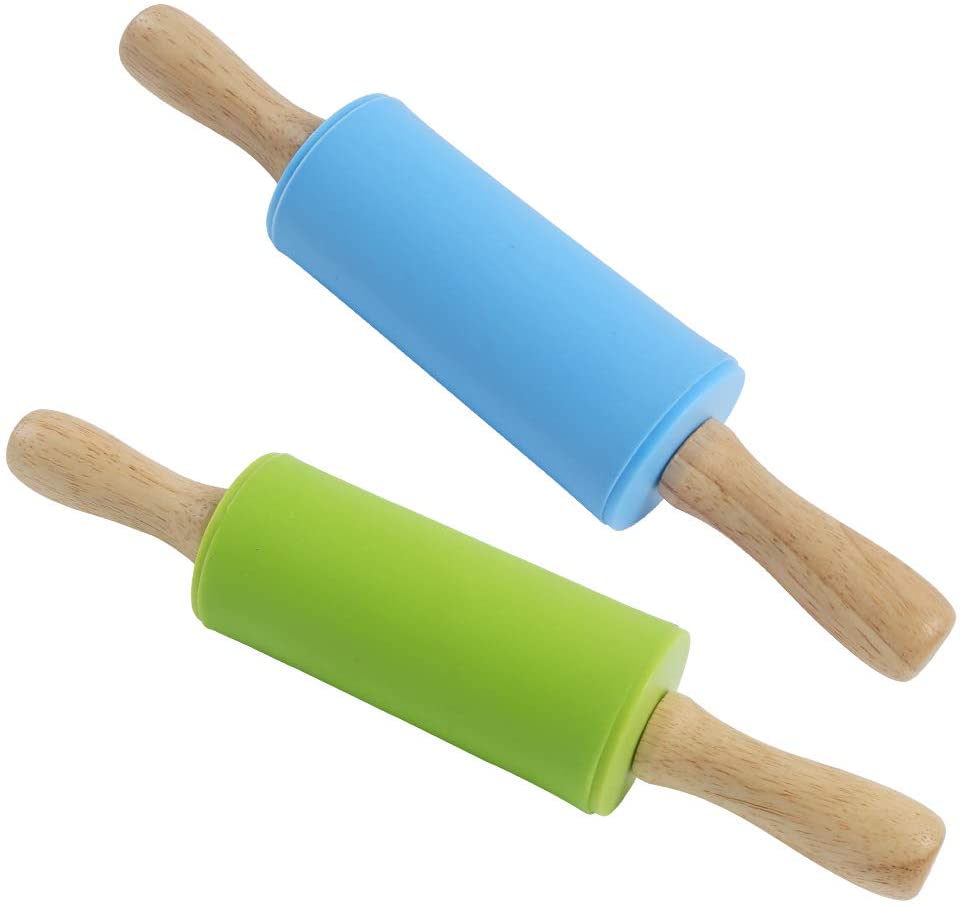 New Product 2 Pcs 9 Inch Kids Mini Rolling Pin Handle Rolling Pin for Home Kitchen Children Cake