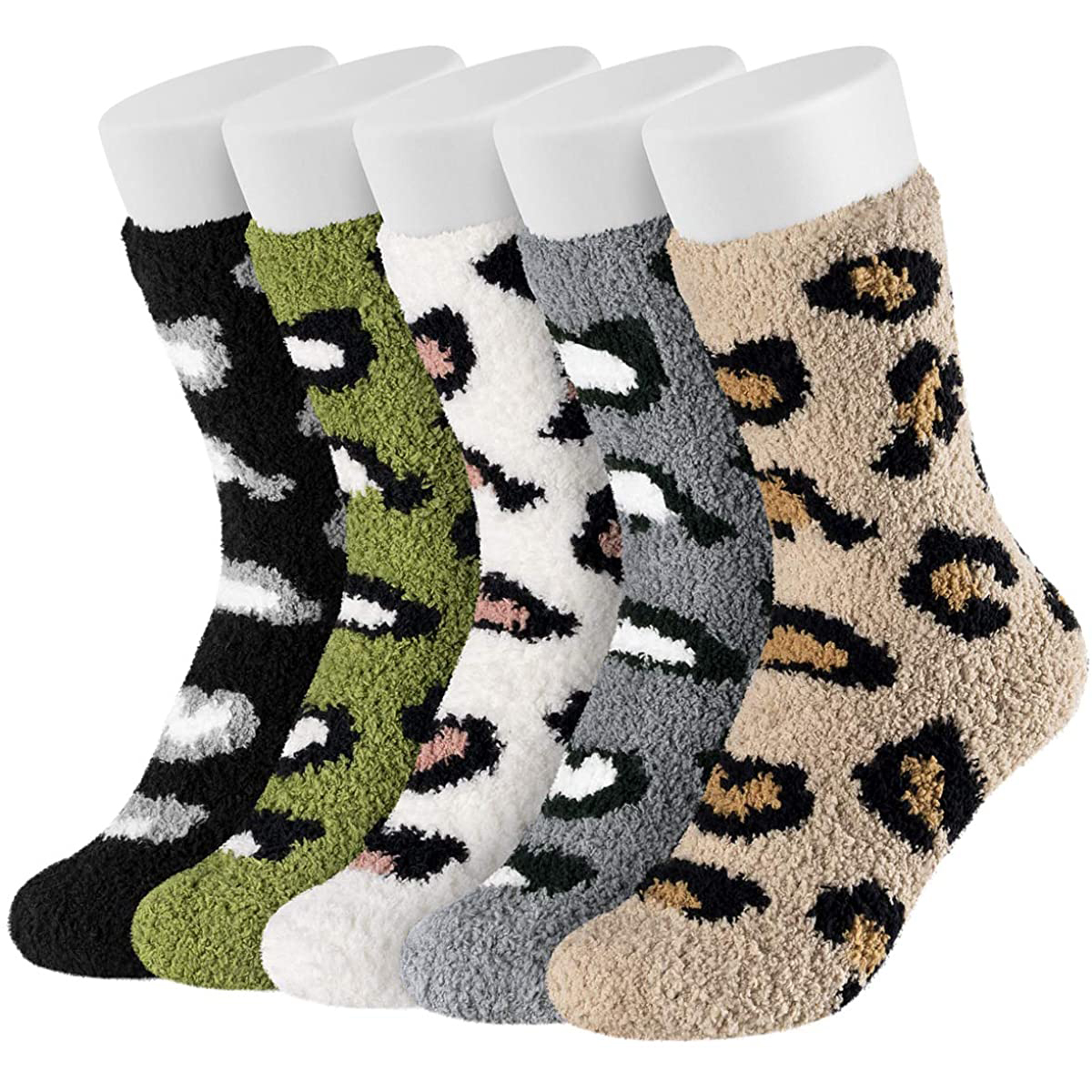 Easycosy Coral Fleece Women Winter Warm Fluffy Designer Leopard Indoor Floor Custom Female Casual Thick Socks