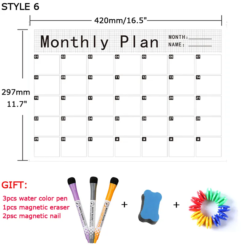 Magnetic Weekly Monthly Planner Calendar Table Dry Erase Whiteboard Schedules Fridge Sticker Message Board Refrigerator Magnet