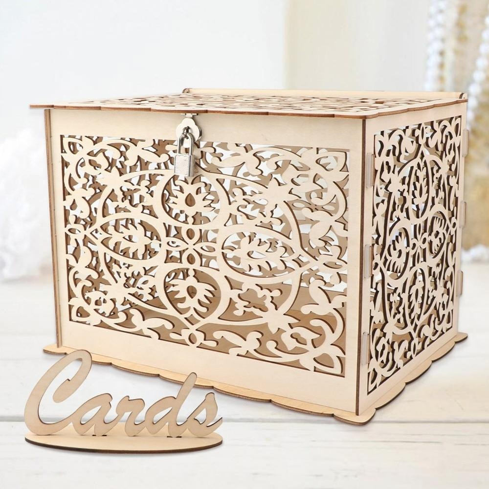 OurWarm Beautiful Wedding Decoration DIY Wedding Gift Card Box Wooden Money Box With Lock For Rustic Vintage Wedding Party