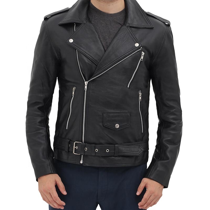 Top Quality Natural Cowhide Custom Style Genuine Leather Biker Jacket Black For Men / Men Leather Fashion Jacket