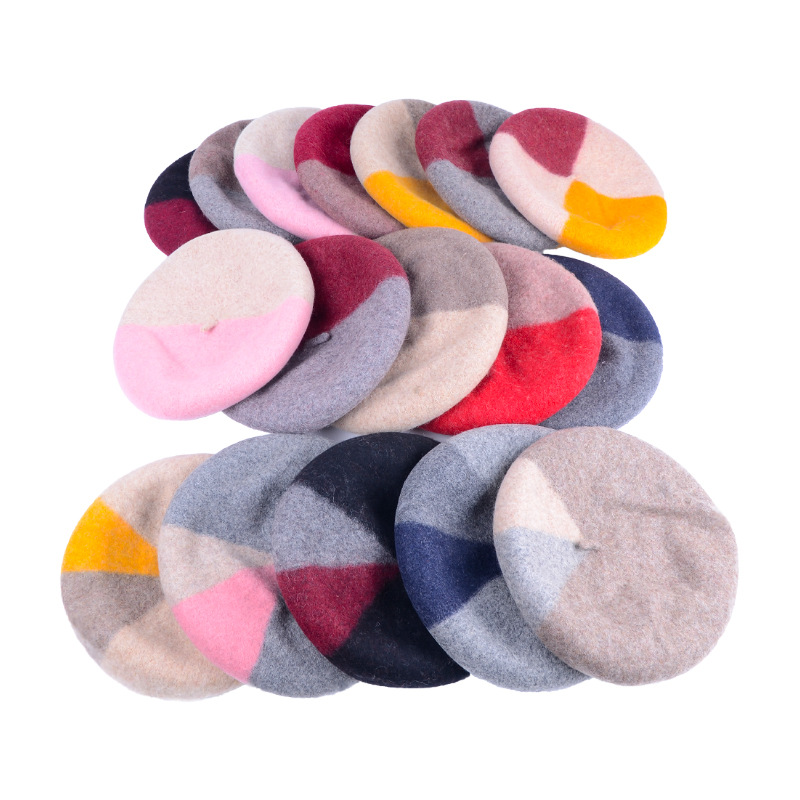 Winter New Design Four Colour Collage Wool Beret hat
