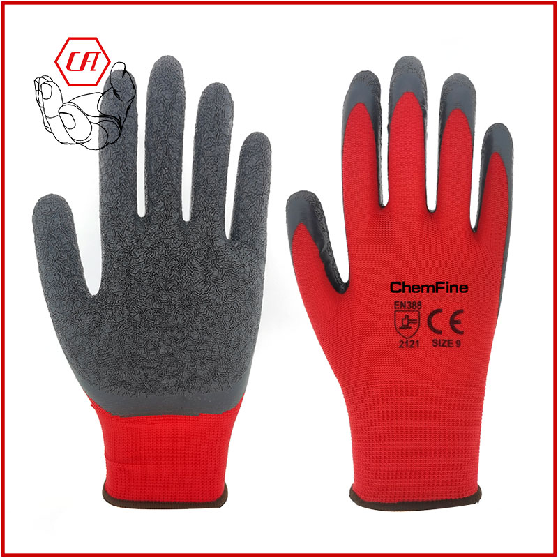 Guantes Latex Coated Glove Men's Crinkle Latex Coated Safety Working Gloves