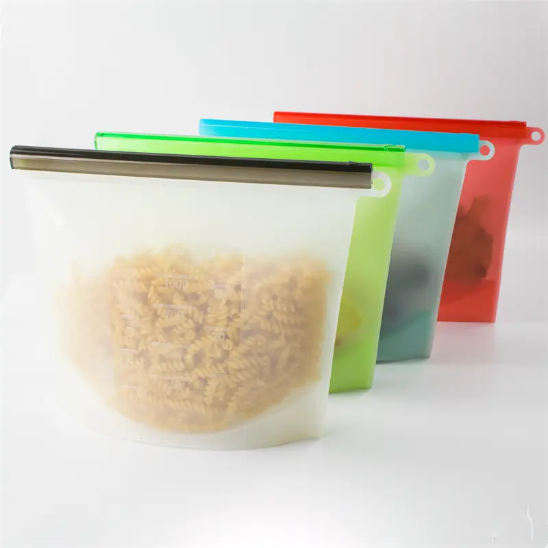BPA Free LFGB Grade Reusable Zip Seal Freezer Silicone Food Storage Bags