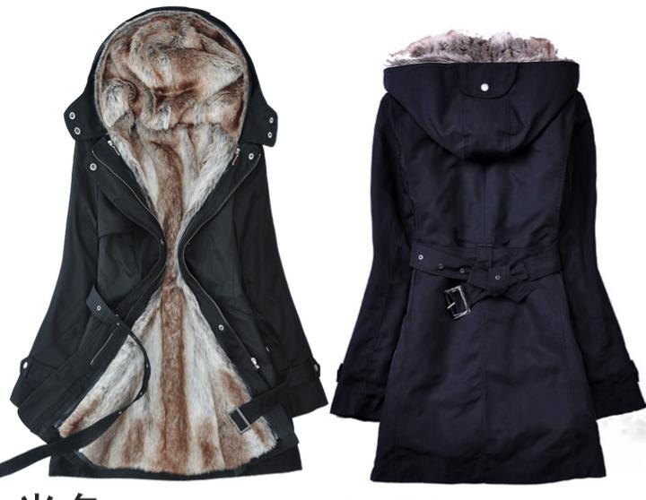 Winter new version furry coat women's windbreaker long detachable thick cotton coat