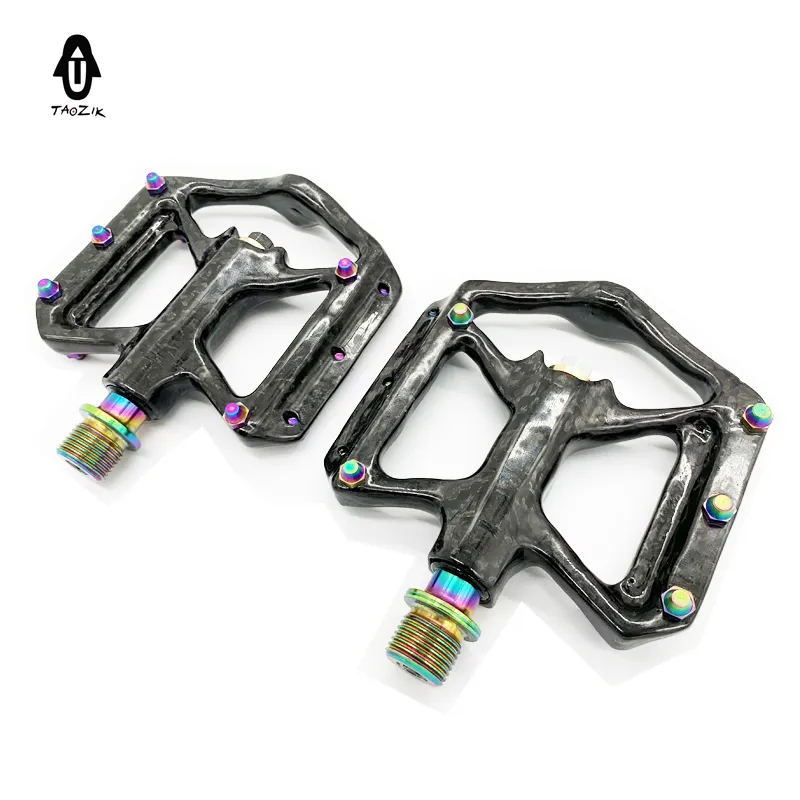 Taozik T251c Full Color Oil Slick Full Color Titanium Axis Carbon Fiber Light Weight Ultralight Bike Pedals